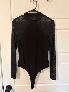 Lulu's Black Mesh Long Sleeve Bodysuit